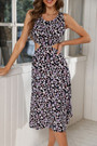Summer New Floral Batch Printing Chiffon Micro-Elastic Hollow Strappy Swing Stylish Holiday Midi Dress