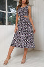 Summer New Floral Batch Printing Chiffon Micro-Elastic Hollow Strappy Swing Stylish Holiday Midi Dress