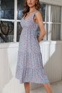 Summer New Floral Batch Printing Chiffon Micro-Elastic V-Neck Ruffle Shirring Swing Stylish Holiday Midi Dress