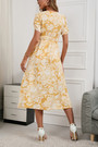 Summer New Floral Batch Printing Cotton Micro-Elastic Deep -V-Neck Short Sleeve Nipped Waist Smocked Swing Sexy Retro Midi Dress