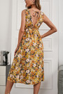 Summer New Floral Batch Printing Cotton Stretch Deep-V-Neck Strappy Hollow Lace Up Shirring Swing Stylish Sexy Midi Dress