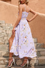 Summer New Floral Batch Printing Inelastic Backless Adjustable Straps High Slit Lace-Up Stylish Sexy Vacation Style Maxi Dress