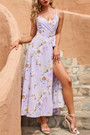 Summer New Floral Batch Printing Inelastic Backless Adjustable Straps High Slit Lace-Up Stylish Sexy Vacation Style Maxi Dress