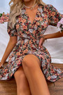 Summer New Floral Batch Printing Inelastic Backless Lace-Up V-Neck Sexy Vacation Mini Dress