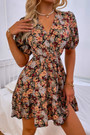 Summer New Floral Batch Printing Inelastic Backless Lace-Up V-Neck Sexy Vacation Mini Dress