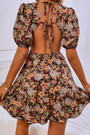 Summer New Floral Batch Printing Inelastic Backless Lace-Up V-Neck Sexy Vacation Mini Dress