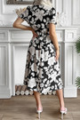 Summer New Floral Batch Printing Inelastic Puff Sleeves V-Neck Shirring High Slit Stylish Retro Midi Dress