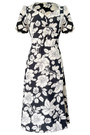 Summer New Floral Batch Printing Inelastic Puff Sleeves V-Neck Shirring High Slit Stylish Retro Midi Dress