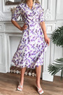 Summer New Floral Batch Printing Inelastic V Neck Nipped Waist Stylish Pretty Midi Dress(With Belt)