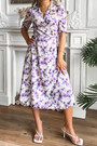 Summer New Floral Batch Printing Inelastic V Neck Nipped Waist Stylish Pretty Midi Dress(With Belt)