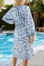 Summer New Floral Batch Printing Micro-Elastic Neck-Tie Hollow Shirring Silt Stylish Holiday Midi Dress