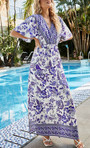 Summer New Floral Batch Printing Micro-Elastic V-Neck High Slit Swing Stylish Holiday Bohemian Maxi Dress