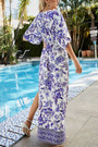 Summer New Floral Batch Printing Micro-Elastic V-Neck High Slit Swing Stylish Holiday Bohemian Maxi Dress