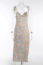 Summer New Floral Batch Printing Sling Lace-Up Sexy Slit Zip-Up Stretch Midi Dress
