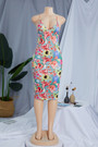 Summer New Floral Batch Printing Stretch Sling Backless Sexy Bodycon Midi Dress
