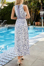 Summer New Floral & Gemotric Pattern Printing Patchwork Hollow Micro-Elastic Sleeveless Smocked Nipped Wasit Button Swing Stylish Holiday Midi Dress