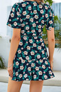Summer New Floral & Leaf Batch Printing Chiffon Inelastic V-Neck Crossed Design Lace Up Ruffled Stylish Holiday Mini Dress
