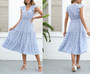 Summer New Floral Printing Inelastic Chiffon V-Neck Ruffle Stylish Casual Vacation Style Midi Dress