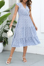 Summer New Floral Printing Inelastic Chiffon V-Neck Ruffle Stylish Casual Vacation Style Midi Dress