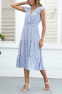 Summer New Floral Printing Inelastic Chiffon V-Neck Ruffle Stylish Casual Vacation Style Midi Dress