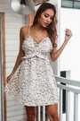 Summer New Floral Printing Inelastic Sling Backless Ruffle Stylish Sweet Mini Dress