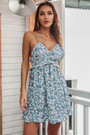 Summer New Floral Printing Inelastic Sling Backless Ruffle Stylish Sweet Mini Dress
