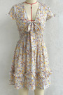 Summer New Floral Printing Inelastic V-Neck Bowknot Frill Trim Sexy Sweet Mini Dress 2#