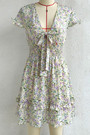 Summer New Floral Printing Inelastic V-Neck Bowknot Frill Trim Sexy Sweet Mini Dress 3#