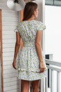 Summer New Floral Printing Inelastic V-Neck Bowknot Frill Trim Sexy Sweet Mini Dress 3#