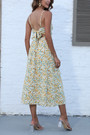 Summer New Floral Printing Micro-Elastic Backless Sling Hollow Out Kink Tied High Split Sexy Vacation Style Midi Dress