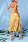 Summer New Floral Printing Micro-Elastic Tie-Shoulder Backless Low-Cut Sexy Vacation Style Midi Dress