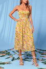 Summer New Floral Printing Micro-Elastic Tie-Shoulder Backless Low-Cut Sexy Vacation Style Midi Dress