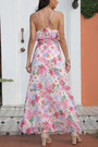 Summer New Flower Batch Printing Double-Layer Design Inelastic Backless Ruffle Sling High Slit Sexy Vacation Style Maxi Dress