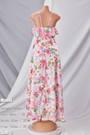 Summer New Flower Batch Printing Double-Layer Design Inelastic Backless Ruffle Sling High Slit Sexy Vacation Style Maxi Dress