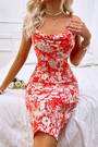 Summer New Flower Batch Printing Inelastic Backless Sling Sexy Midi Dress