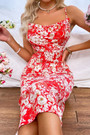 Summer New Flower Batch Printing Inelastic Backless Sling Sexy Midi Dress