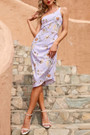 Summer New Flower Batch Printing Inelastic One Shoulder Oblique Hem Stylish Vacation Midi Dress