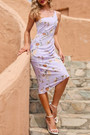 Summer New Flower Batch Printing Inelastic One Shoulder Oblique Hem Stylish Vacation Midi Dress
