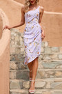 Summer New Flower Batch Printing Inelastic One Shoulder Oblique Hem Stylish Vacation Midi Dress