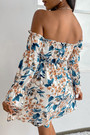 Summer New Flower Batch Printing Long Sleeve Off The Shoulder Chiffon Mini Dress