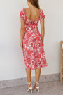 Summer New Flower Batch Printing Micro-Elastic Square-Neck Backless Tied High Split Sexy Vacation Style Midi Dress