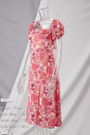 Summer New Flower Batch Printing Micro-Elastic Square-Neck Backless Tied High Split Sexy Vacation Style Midi Dress