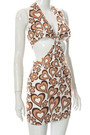 Summer New Heart And Flower Batch Printing Halter-Neck Lace-Up Hollow Metal Ring Connected Sexy Backless Mini Dress