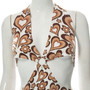 Summer New Heart And Flower Batch Printing Halter-Neck Lace-Up Hollow Metal Ring Connected Sexy Backless Mini Dress