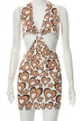 Summer New Heart And Flower Batch Printing Halter-Neck Lace-Up Hollow Metal Ring Connected Sexy Backless Mini Dress