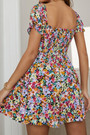 Summer New Holiday Style Chiffon Floral Batch Printing Puff Sleeves Backless Stretch Sexy Mini Dress