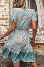 Summer New Inelastic Flower Printing V-Neck Short Sleeves Casual Mini Dress
