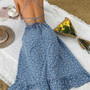 Summer New Micro Elastic Floral Batch Printing Sling Backless Lace-Up Low-Cut Sexy Midi Dress