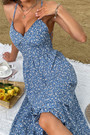 Summer New Micro Elastic Floral Batch Printing Sling Backless Lace-Up Low-Cut Sexy Midi Dress