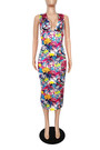 Summer New Multicolor Batch Printing Stretch Deep V Sexy Bodycon Midi Dress